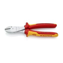 Oldalcsípő fogó erőkímélő 64HRC max.d4,2/3/2,5mm piros-sárga erő-oldalvágó 200mm szigetelt KNIPEX - 7406200