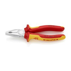 Kombinált fogó 60HRC max.d12/3,4/2,2mm-vágás króm piros-sárga 180mm 1000V szigetelt VDE KNIPEX - 0306180