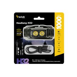 LED fejlámpa 1000lm 100m 5h 2,2Ah/Li-ion USB-C IPX4 1x tölthető akku teleppel műanyag Technik - MT-H32