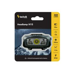 LED fejlámpa 300lm 50m 10h 0,65Ah/Li-ion USB-C IP65 1x tölthető akku teleppel műanyag Technik - MT-H15
