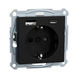 Merten 162 dugalj 2xUSBtáp gyerekzárral fekete IP20 süllyesztett Schneider - MEG2367-0403