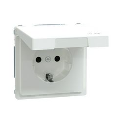 Merten D-Life 162 dugalj földelt csapófedéllel gyerekzárral fehér IP44 süllyesztett Schneider - MTN2314-6035