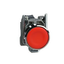 Nyomógomb komplett fém d22 piros/zöld lapos visszaugró 1ny csavaros kerek Harmony XB4 Schneider - XB4BA42