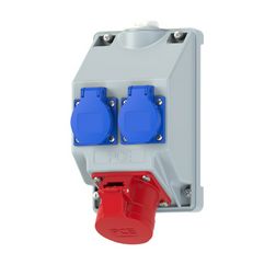 Dugaszoló elosztó 16A/400V 2x2P+E/230V 1x16A5P400V műanyag fali IP44 szürke COMBO-POL3 PCE - 16081552