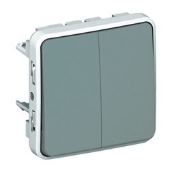Plexo 106+6 kettős váltókapcsoló betét közp. fedéllel szürke IP55 2- billentyű/gomb LEGRAND - 069525