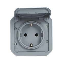 Plexo55 162 dugalj földelt csapófedéllel szürke IP55 süllyesztett csavaros LEGRAND - 069571L