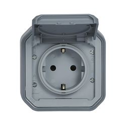Plexo55 162 dugalj földelt csapófedéllel szürke IP55 falonkívüli csavaros LEGRAND - 069733L