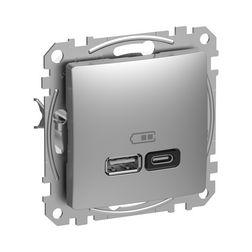 SednaÚj USB töltőaljzat A+C 5-20V 3000mA/ süllyesztett alumínium IP20 PRODAX Schneider - SDD113404