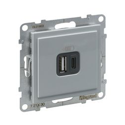 Suno USB töltőaljzat USB-A+USB-C 3000mA/ 5V süllyesztett alumínium IP20 LEGRAND - 721330
