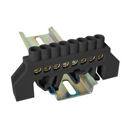 Szigetelt N/PE-sín 6x9mm 8x2,5-16mm2 fekete 63A sárgaréz kezeletlen TRACON - NPE-BK6-8