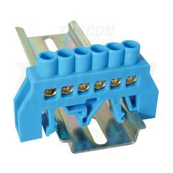 Szigetelt N-sín 6x9mm 6x2,5-16mm2 kék 63A sárgaréz kezeletlen TRACON - NPE-B6-6