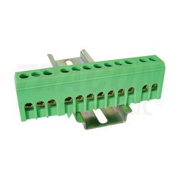 Szigetelt PE-sín 6x9mm 12x2,5-16mm2 zöld 63A sárgaréz kezeletlen TRACON - NPE-ZG