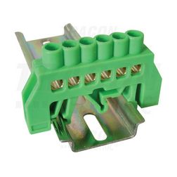 Szigetelt PE-sín 6x9mm 6x2,5-16mm2 zöld 63A sárgaréz kezeletlen TRACON - NPE-G6-6