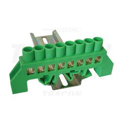 Szigetelt PE-sín 8x12mm 8x4-35mm2 zöld 100A sárgaréz kezeletlen TRACON - NPE-G8-8
