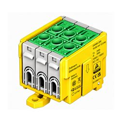 Univerzális sorkapocs PE zöld-sárga 16-95mm2Cu/Alu 1P csavaros kalapsínre UKN95-3PE Pollmann - 2090347