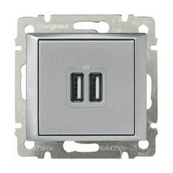 Valena USB töltőaljzat A+A 2/ki 2400mA-max. 5V süllyesztett alumínium LEGRAND - 770270