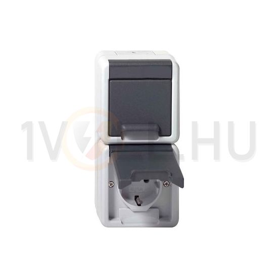 162/2 dugalj függőleges földelt komplett házban csapófedéllel szürke IP44 falonkívüli rugós GIRA - 078030