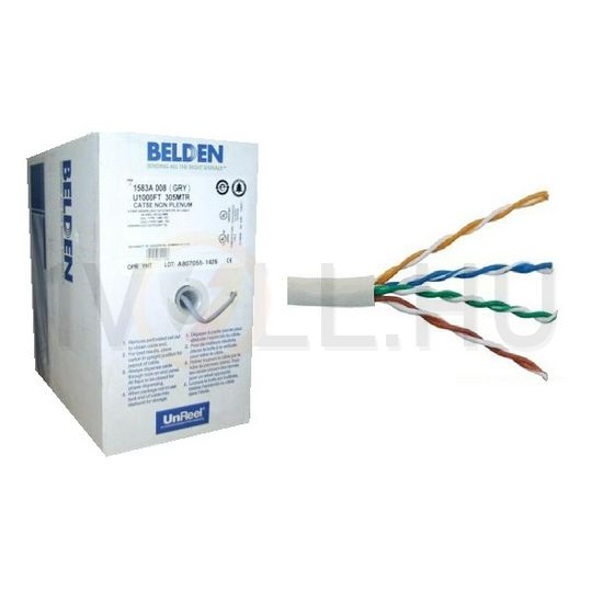 Adatátviteli LAN kábel UTP 100MHz Cat5e 4x 24AWG tömör réz szürke UTP 305m BELDEN - 1583E