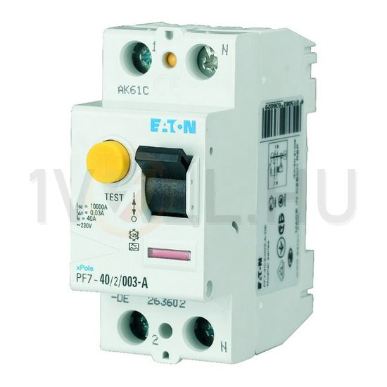 Áram-védőkapcsoló (Fi-relé) analóg 1P+N 25A 30mA AC-típus 10kA PF7-25/2/003-DE EATON - 263577