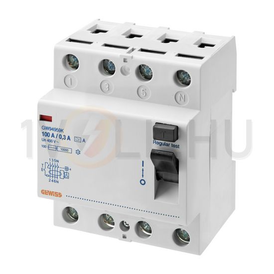 Áram-védőkapcsoló (Fi-relé) analóg 4P 100A 300mA AC-típus 6kA 90RCD SD GEWISS - GW94779K