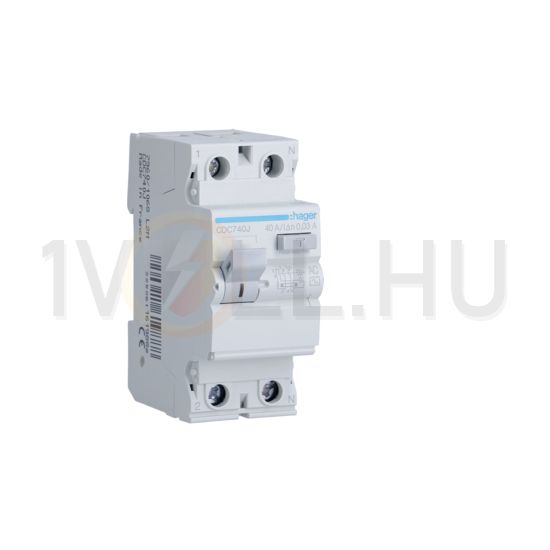 Áram-védőkapcsoló (Fi-relé) analóg 2P 40A 30mA AC-típus 6kA CDC Hager - CDC740J