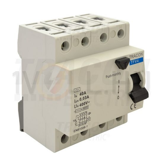 Áram-védőkapcsoló (Fi-relé) analóg 3P+N 25A 100mA AC-típus 6kA TRACON - TFV4-25100