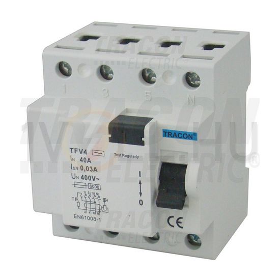 Áram-védőkapcsoló (Fi-relé) analóg 3P+N 25A 30mA AC-típus 6kA TRACON - TFV4-25030