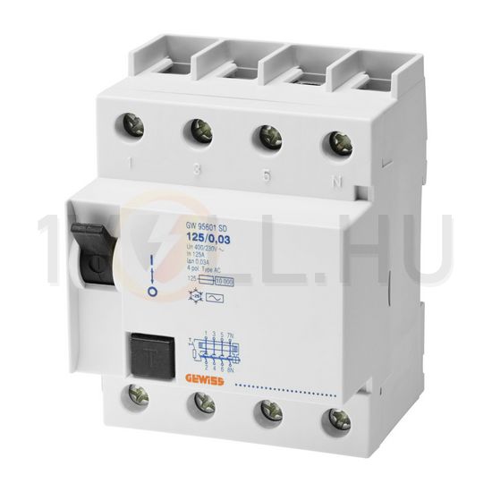 Áram-védőkapcsoló (Fi-relé) analóg 4P 125A 30mA A-típus 10kA 90RCD SD GEWISS - GW95606