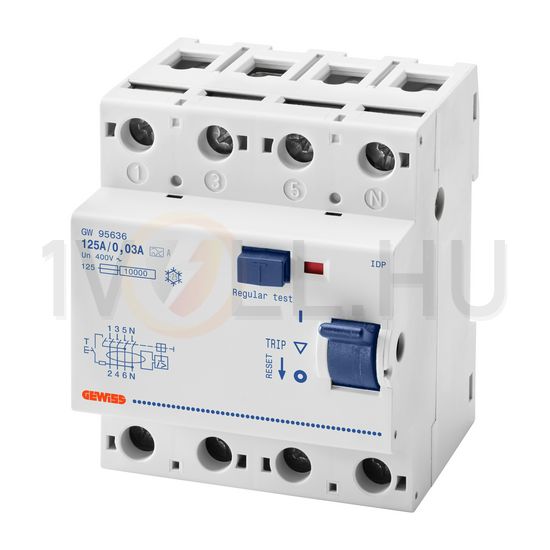 Áram-védőkapcsoló (Fi-relé) analóg 4P 125A 30mA A-típus 90 RCD GEWISS - GW95636