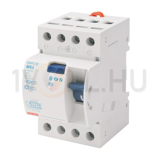 Áram-védőkapcsoló (Fi-relé) analóg 4P 40A 100mA A-típus 6kA 90RCD SD GEWISS - GW94898