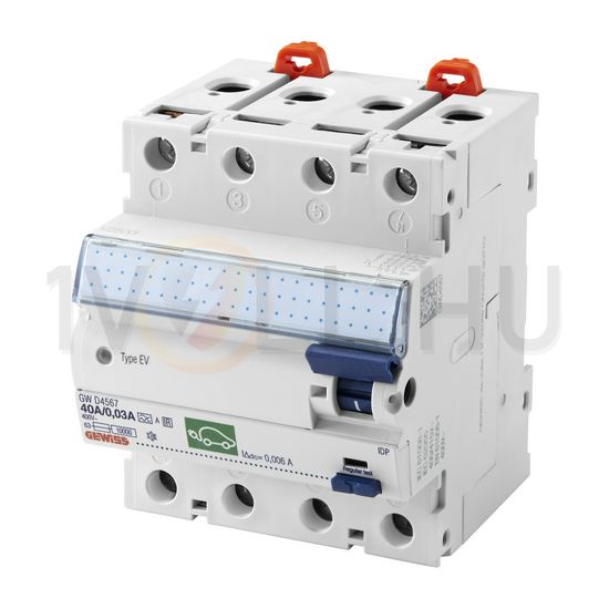 Áram-védőkapcsoló (Fi-relé) e-autótöltőhöz EV analóg 4P 40A 30mA A-típus 90RCD IDP GEWISS - GWD4567