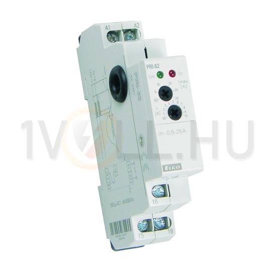 Áramfigyelő relé áramváltós 8A/250V 1v 0,5-25A-max. csavaros PRI-52 Elko EP - 3655