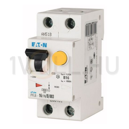 Áramvédő(FI)-kismegszakító 1P+N 16A C-jelleg 0.03A AC-típus 6kA/61009-1 PFL6-16/1N/C/003 EATON - 286467