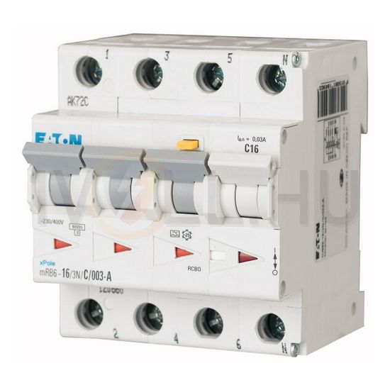 Áramvédő(FI)-kismegszakító 3P+N 16A C-jelleg 0.03A A-típus 6kA/61009-1 mRB6-16/3N/C/003-A EATON - 120660