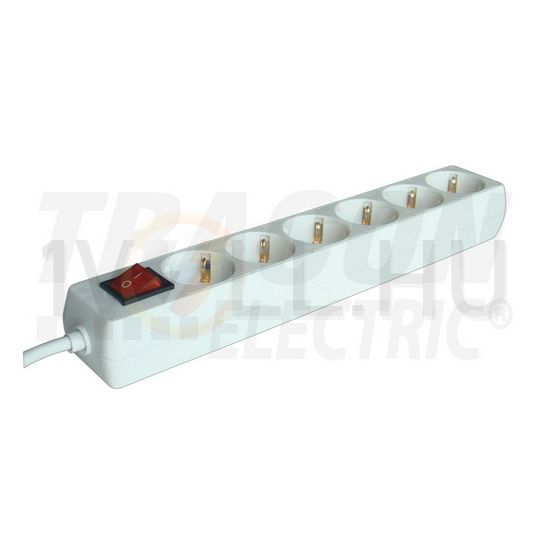 Asztali elosztósor 3680W 1.5mm2 3m 6x2P+F/230V 16A kapcsolós fehér IP20 TRACON - HK6-3M
