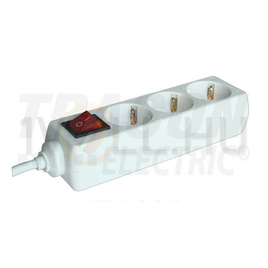 Asztali elosztósor 3680W 1.5mm2 5m 3x2P+F/230V 16A kapcsolós fehér IP20 TRACON - HK3-5M