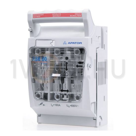 Biztosítós szakaszolókapcsoló sínre vízszintes 3P NH00 160A 100kA 60mm-síntáv RBK-00 SD Apator - 63-823259-031