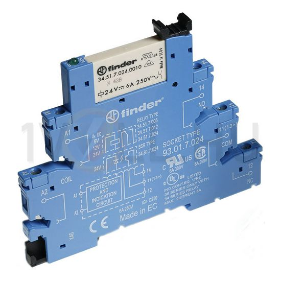 Csatolórelé keskeny 6A 1-v csavaros 24VAC 24VDC monostabil IP20 38.51.0.024.0060 FINDER - 385100240060