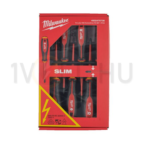 Csavarhúzó készlet SL2.5/SL3/SL4/PH2/PZ1/PZ2 +fázisceruza 7-darabos 1000V Tri-Lobe Milwaukee - 4932478738
