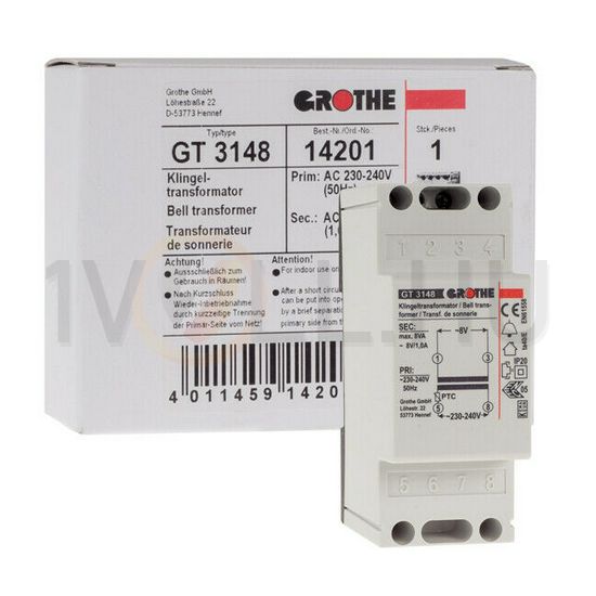 Csengőtranszformátor 1F 8VA sorolható 230V/ 8V/ 1A 2M GTN 3148 GROTHE - 14201