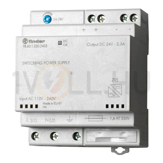 DC tápegység 110-240VAC-be 220VDC-be 24VDC-ki 2.5A-ki 60W stabilizált 4M 78.60.1.230.2403 FINDER - 786012302403