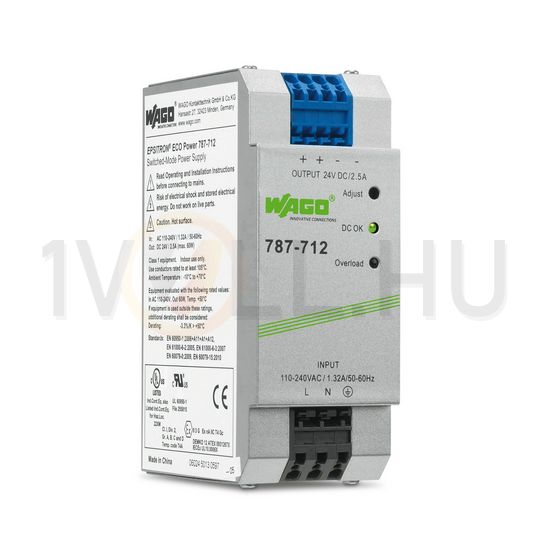 DC tápegység 85-264VAC-be 130-373VDC-be 22-28VDC-ki 2.5A-ki stabilizált 3M WAGO - 787-712