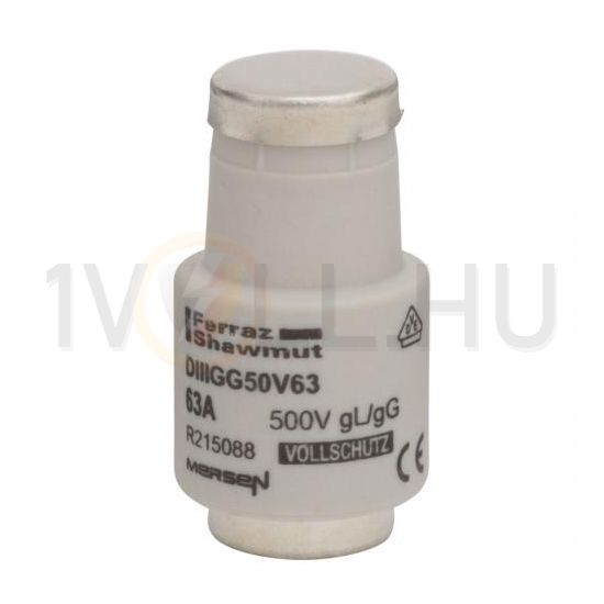 DOLIII biztosítóbetét DIII 63A gL/gG lomha (T)-jelleggörbe 500V réz-színkód DIIIGG50V63 MERSEN - R215088M (0290)