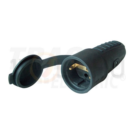 Dugalj lengő 2P+F 16A 16V egyenes fekete gumi csavaros IP44 TRACON - TICS-212G