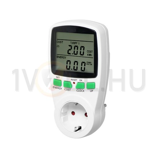 Dugaszolható fogyasztásmérő 1F 16A nagy LCD 2tarifa/költségkijelző 4digit IP20 230V ANCO - 321613