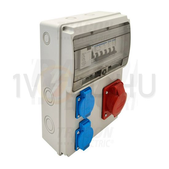 Dugaszoló elosztó 16A/400V 11M 1x16A5P400V 2x2P+F/230V kismegszakító műanyag fali IP44 TRACON - TDB04-11MV