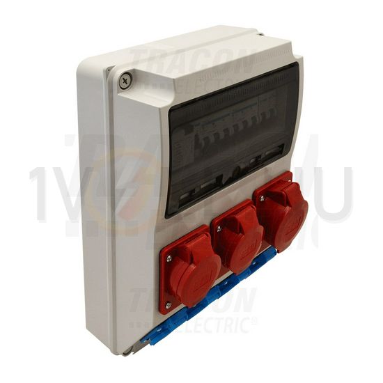 Dugaszoló elosztó 32A/400V 12M 2x16A5P400V 1x32A5P400V 4x2P+F/230V kismegszakító műanyag TRACON - TDB03-12MV