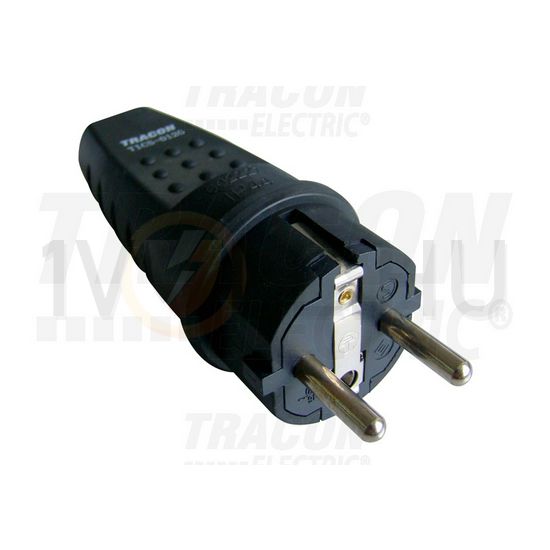 Dugvilla 2P+F 16A egyenes 250V fekete gumi csavaros IP54 TRACON - TICS-012G
