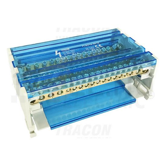 Elosztóblokk moduláris 80A/500VAC/DC 4x16+12x10mm2 nyitható fedéllel 4P 16mm2 TRACON - FLSO16-4P16