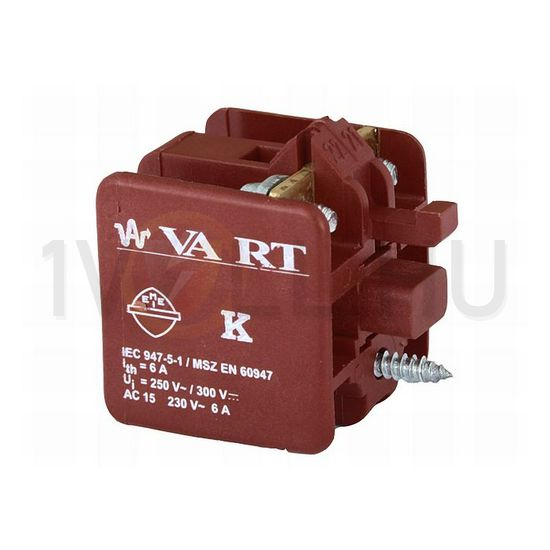 Érintkezőblokk vezérlőkészülékhez előlapra 1-z 1-ny 6A/AC15/230V csavaros VA Elektronika - K